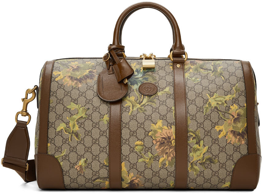 

Коричневая спортивная сумка с принтом GG Carnation Gucci