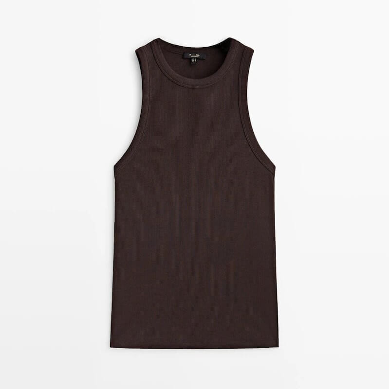

Топ Massimo Dutti Ribbed Halter, коричневый
