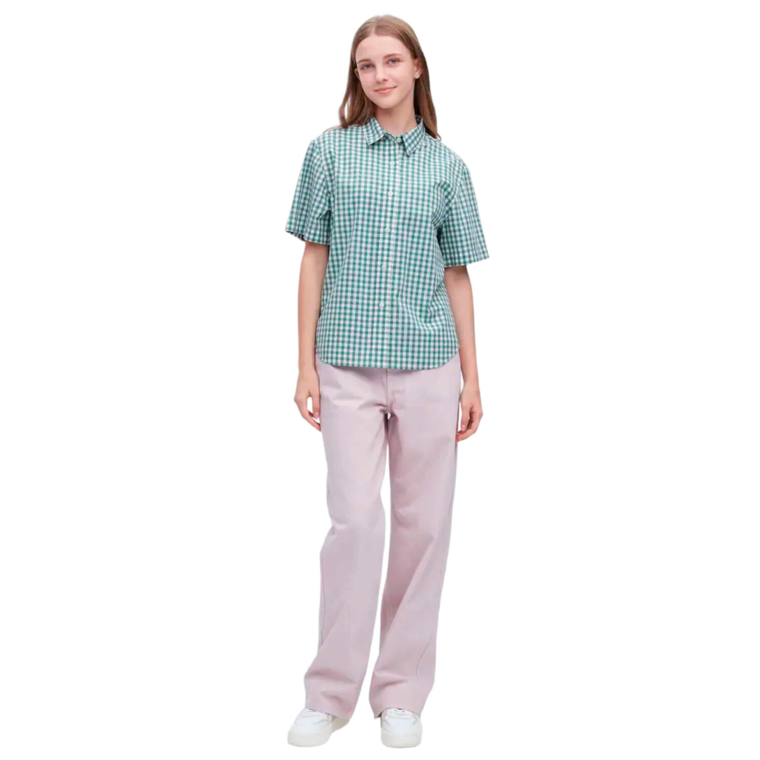 

Рубашка Uniqlo Cotton Checked Short Sleeved, зеленый