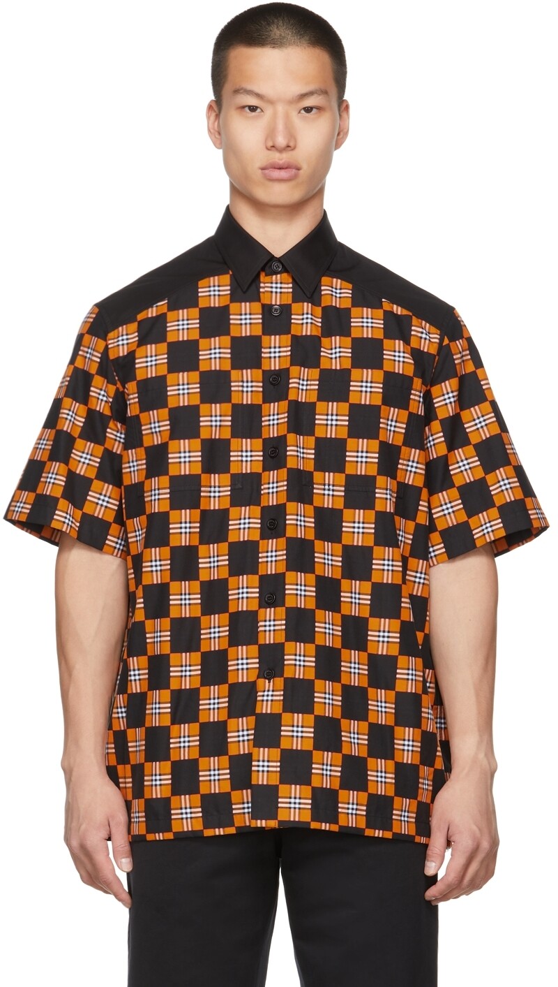 

Оранжево-черная рубашка с коротким рукавом в клетку Tirley Burberry