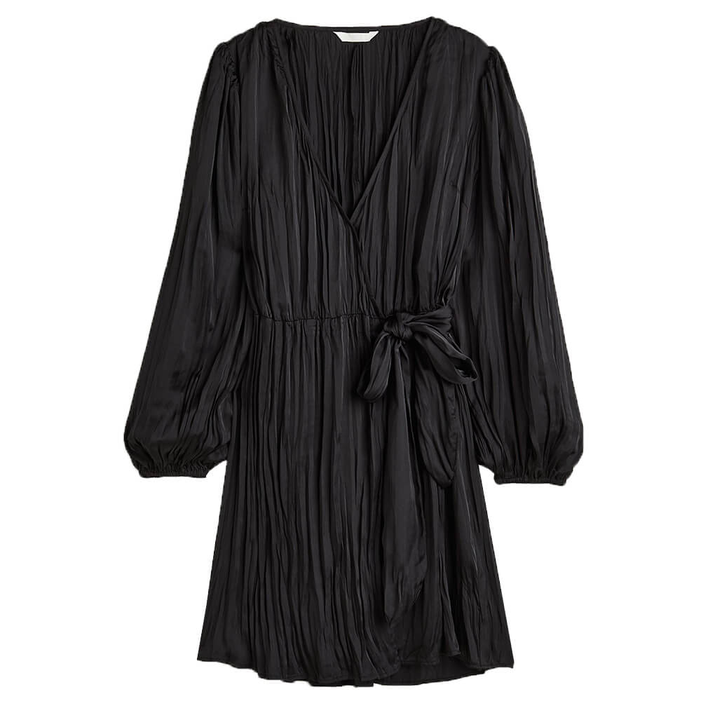 Платье H&M Wrap with Balloon Sleeves, черный