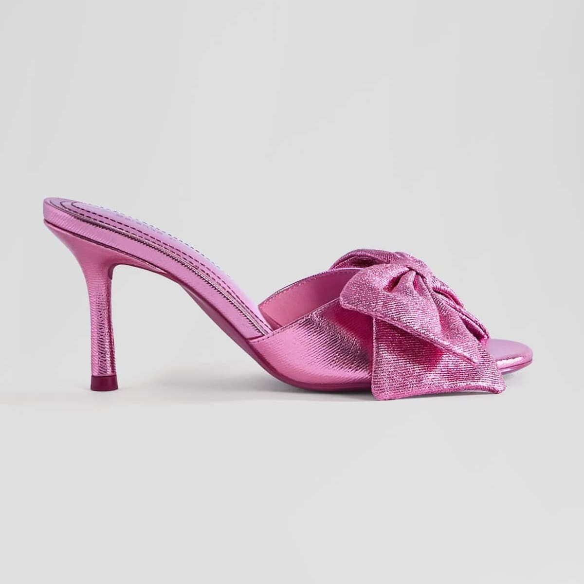 

Мюли Bershka Barbiecore Metallic High-heel With Bow, розовый