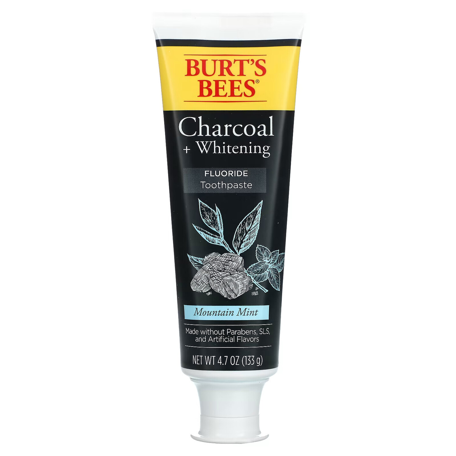 

Burt's Bees, Charcoal + Whitening, зубная паста с фтором, горная мята, 133 г (4,7 унции)