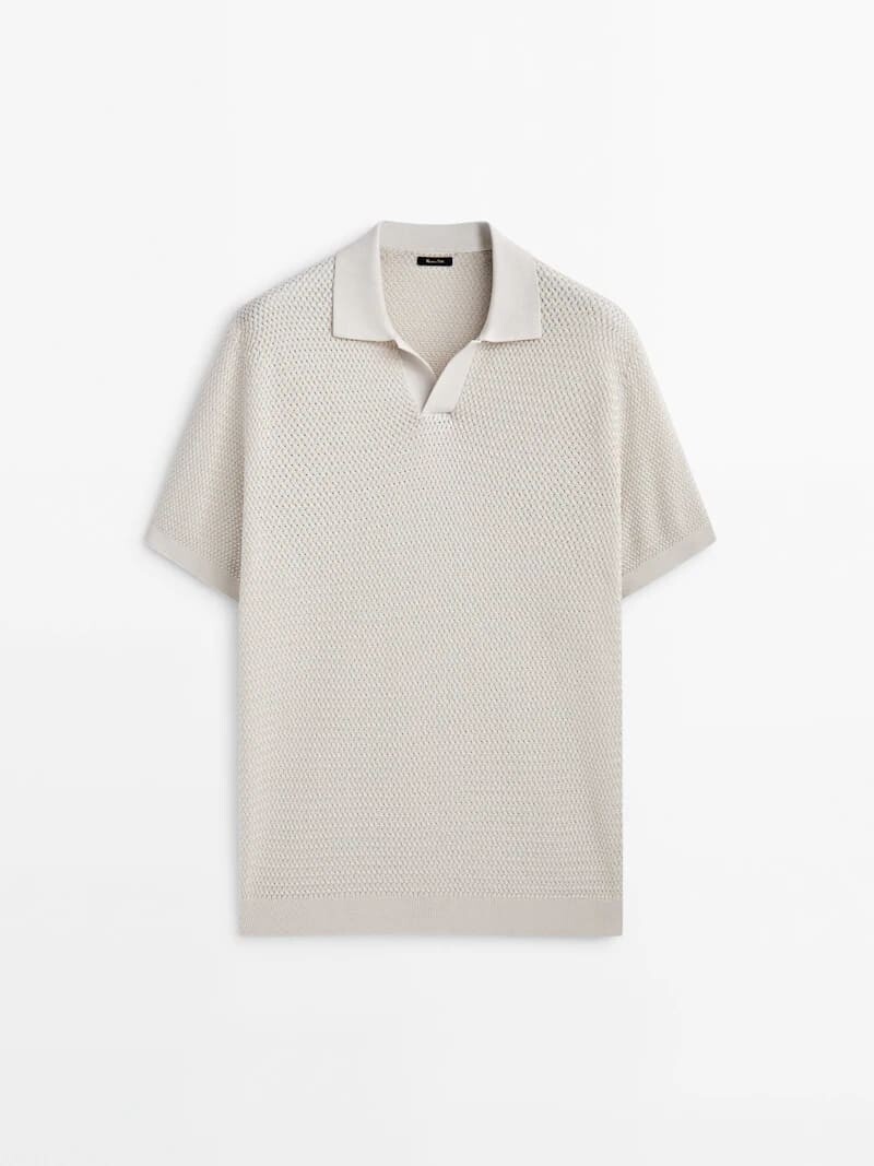 

Свитер с короткими рукавами Massimo Dutti Textured Polo, светло-бежевый