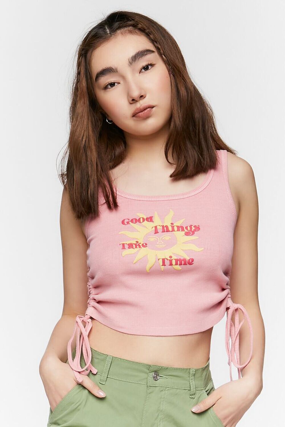 

Майка на шнуровке с графическим рисунком Good Things Forever 21, розовый