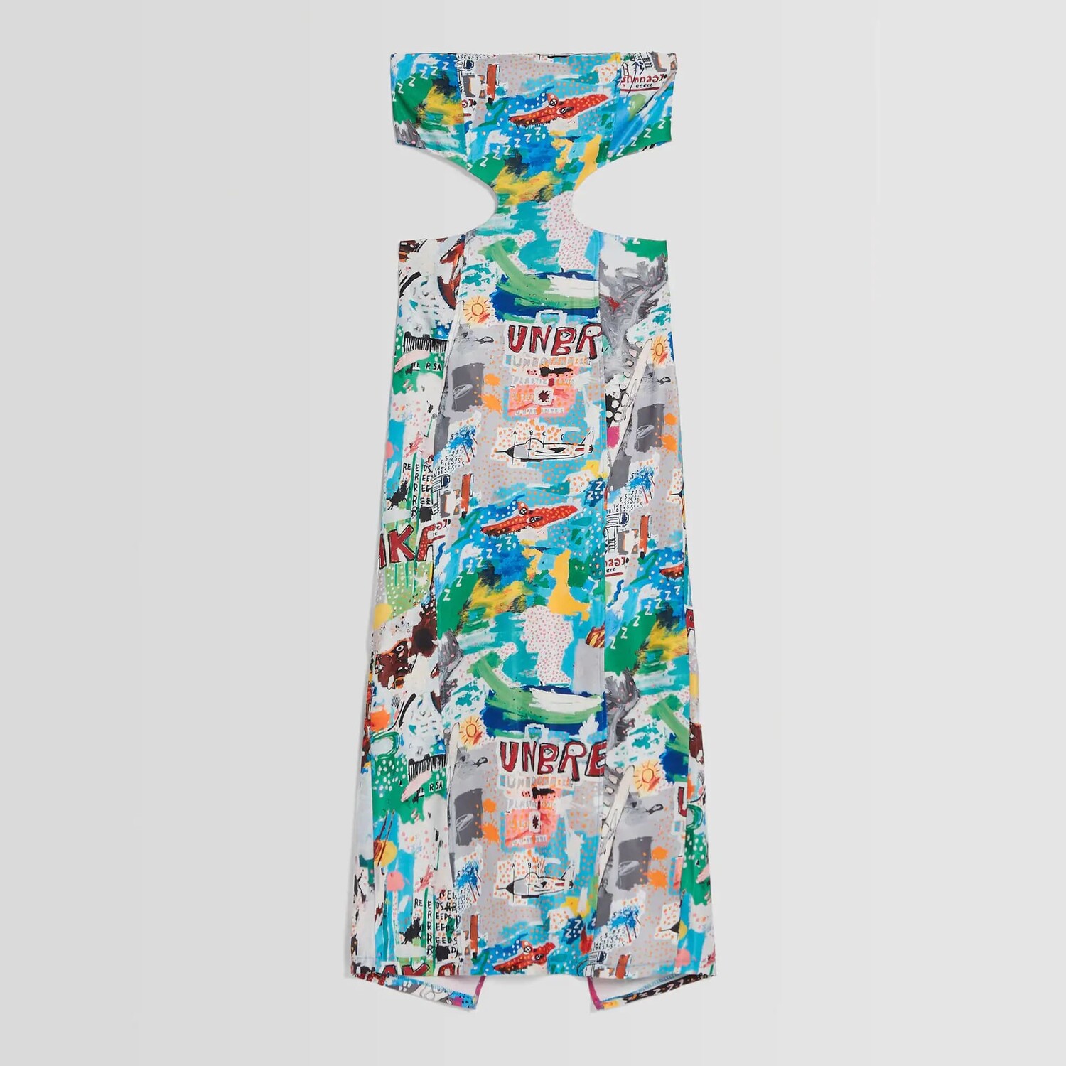 

Платье Bershka Strapless Jean-Michel Basquiat Print Midi, голубой/мультиколор
