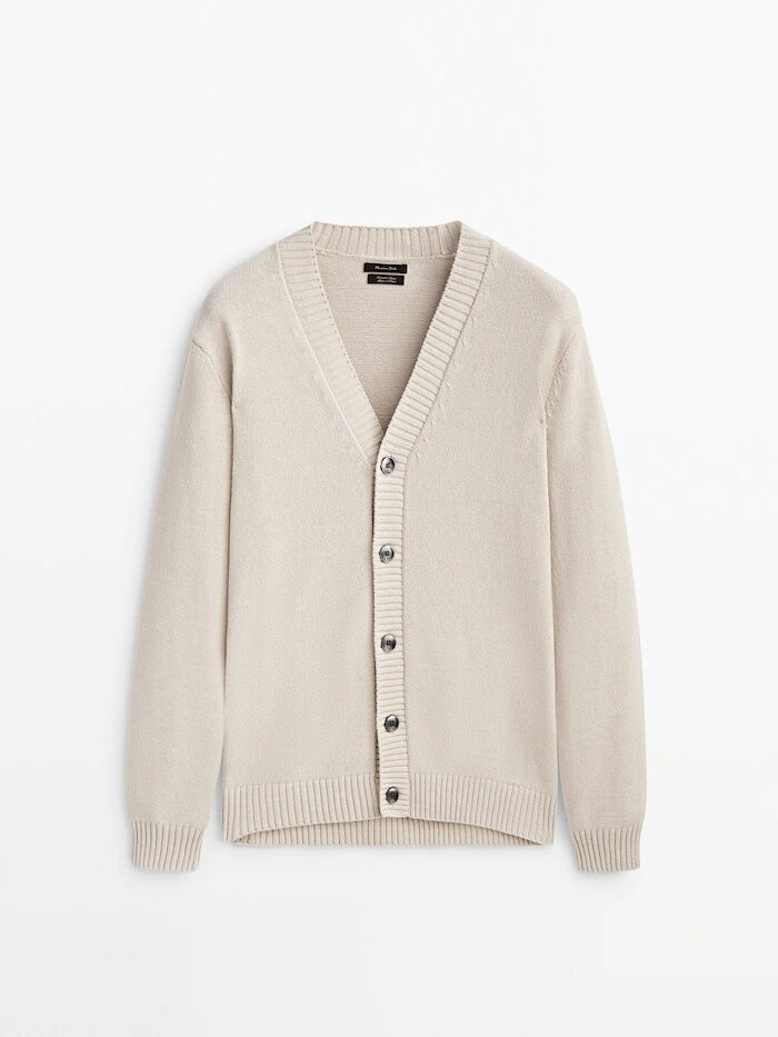 

Кардиган Massimo Dutti cotton blend knit, светло-бежевый