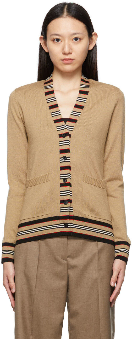 

Бежевый кардиган Cauca в полоску Icon Stripe Burberry