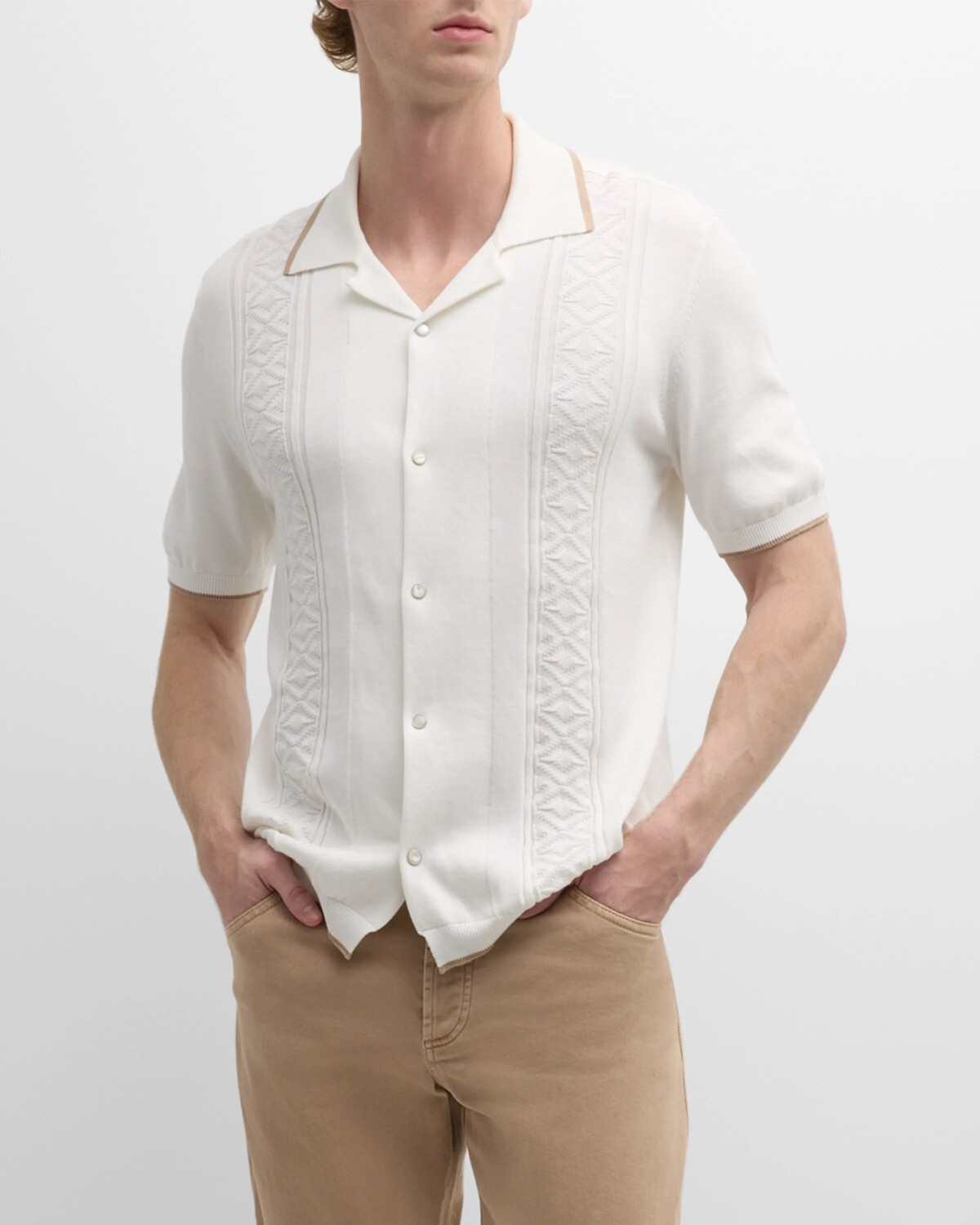

Мужская хлопковая трикотажная походная рубашка Brunello Cucinelli, цвет Off White