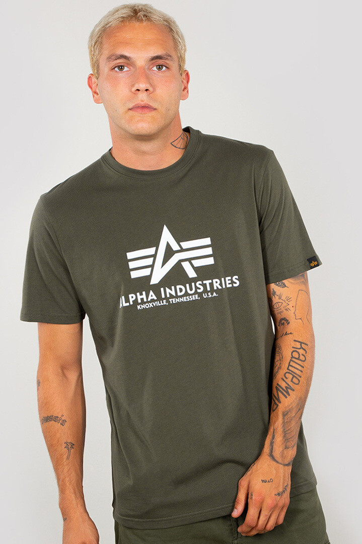 

Футболка Alpha Industries Basic, зелено-белая