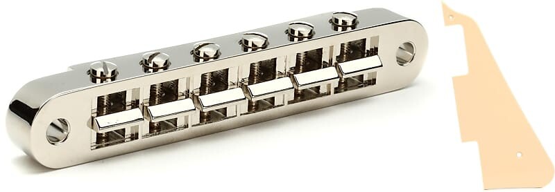 

Аксессуары Gibson Бридж Nashville Tune-O-Matic с полной сборкой — никелевый комплект с аксессуарами Gibson Стандартная накладка Les Paul — кремовый Gibson Accessories PBBR-045=1 PRPG-030=1