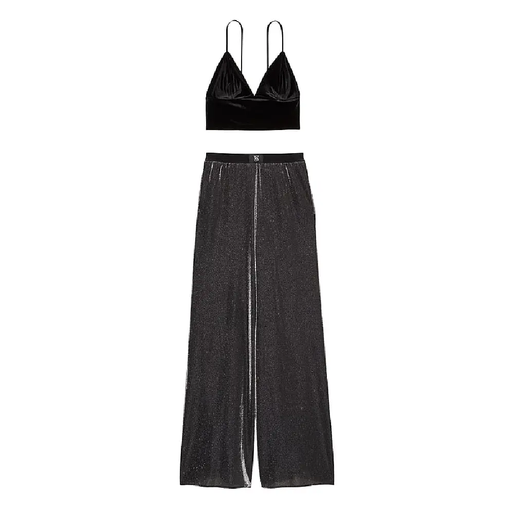 

Пижама Victoria's Secret Velvet Cami & Shimmer Knit Pants, черный/серебристый
