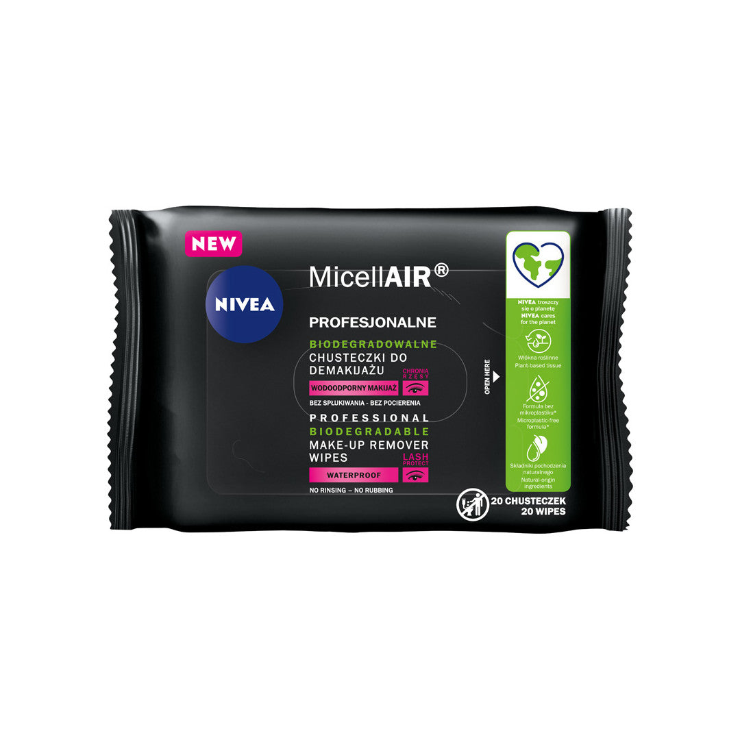 Nivea MicellAir профессиональные биоразлагаемые салфетки для снятия макияжа 20 шт.