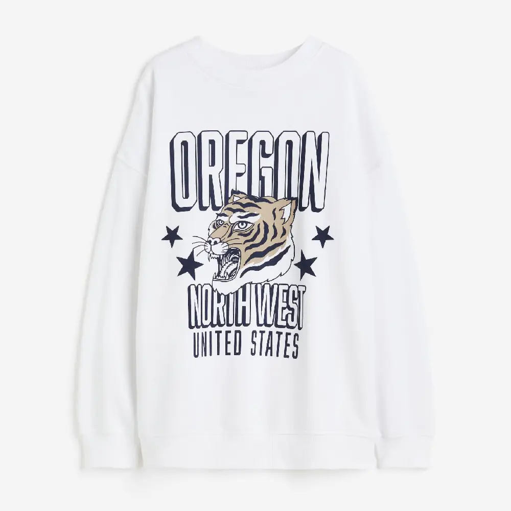

Свитшот H&M Oversized With Motif Oregon, белый