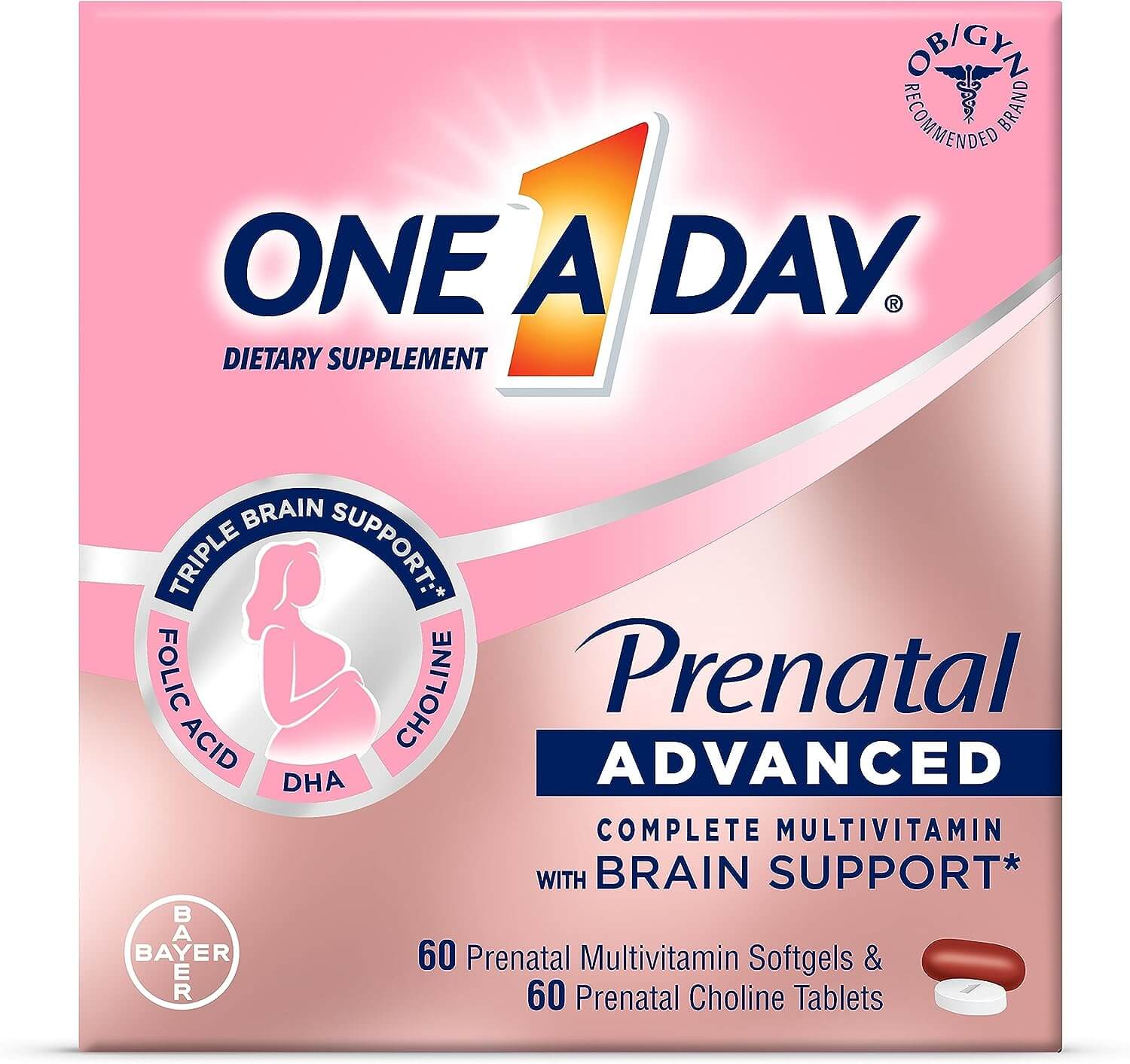 Мультивитамины для беременных One-A-Day Prenatal Advanced Complete Multivitamin, 60 капсул + 60 таблеток bluebonnet nutrition early promise prenatal gentle dha 200 mg 60 vegetarian softgels