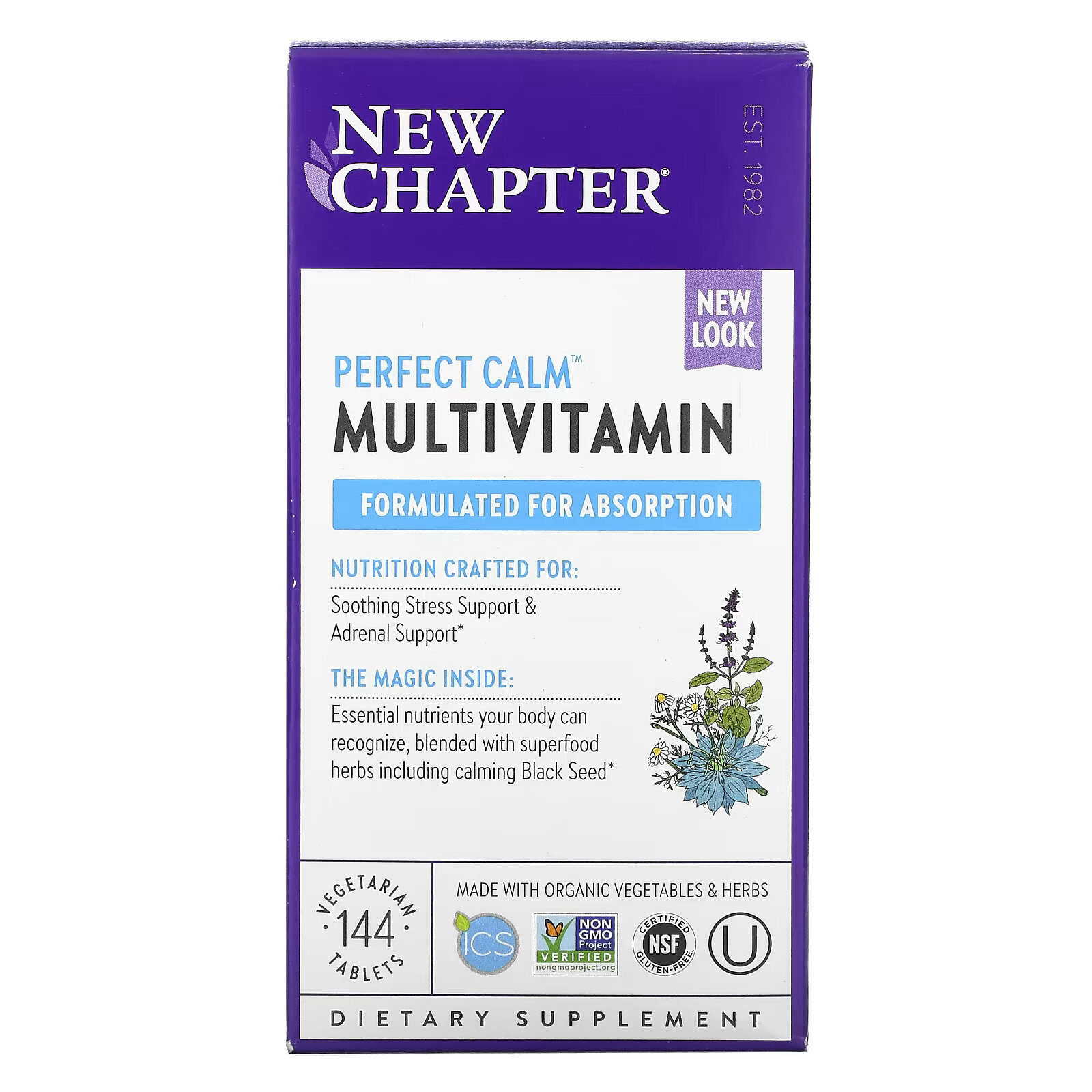 New Chapter, Perfect Calm, мультивитаминный комплекс, для снятия стресса 144 вегетарианских таблетки цена и фото
