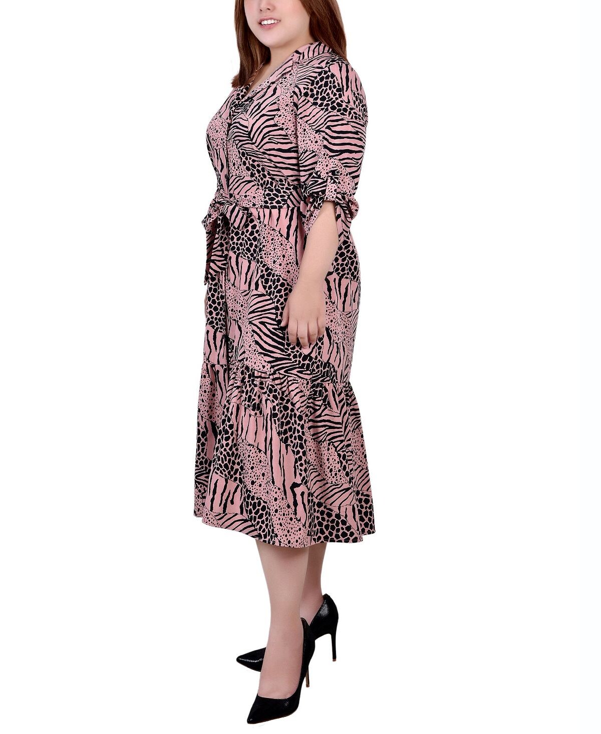 

Многоуровневое платье больших размеров с поясом NY Collection, мульти