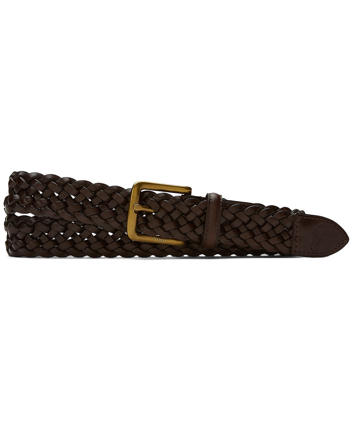 Мужской плетеный кожаный ремень vachetta Polo Ralph Lauren, темно-коричневый