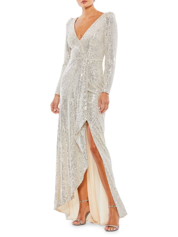 

Платье Mac Duggal с запахом и пайетками, серебрянный, Серый