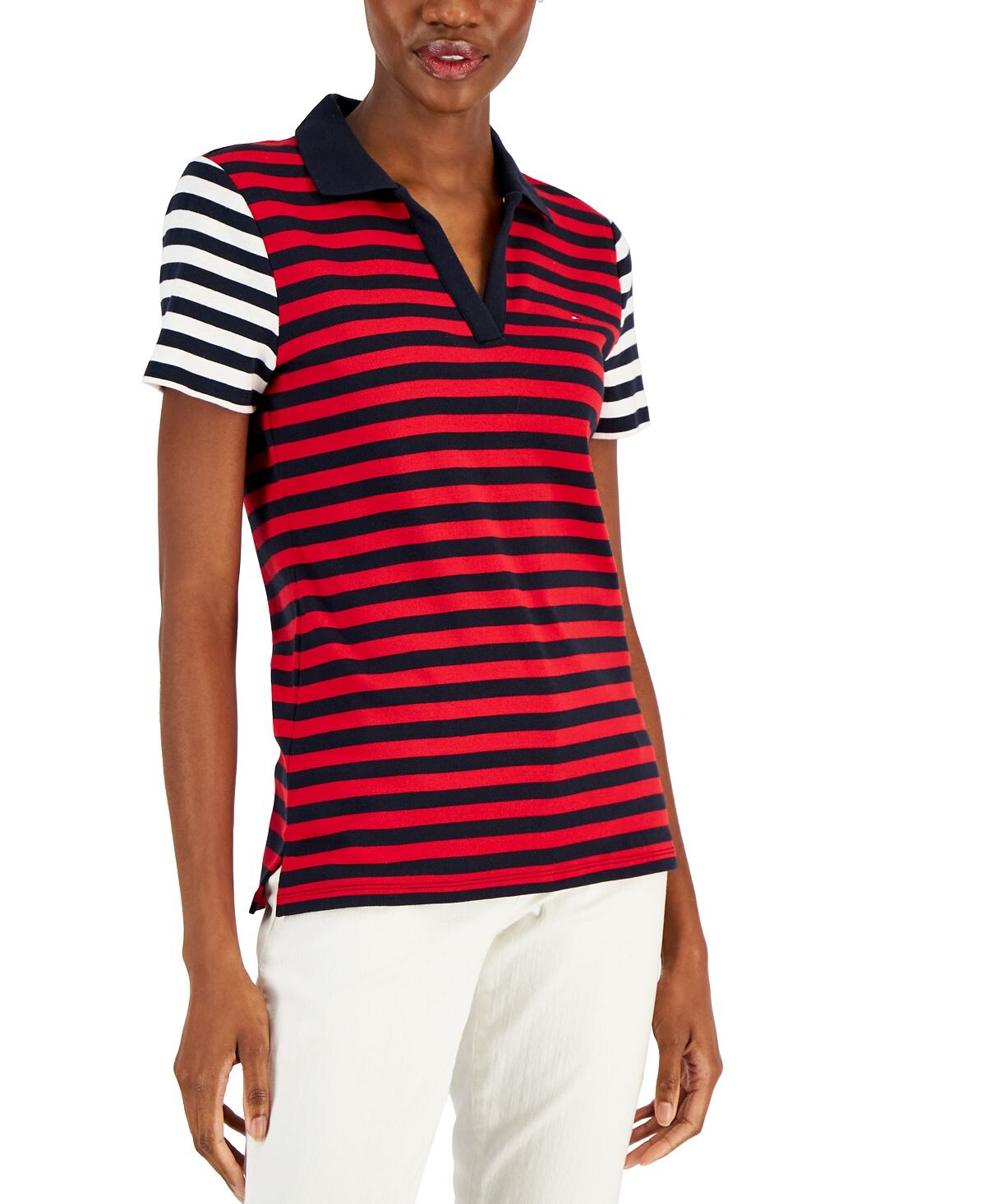 

Женская футболка-поло johnny collar в полоску с цветными блоками Tommy Hilfiger, мульти