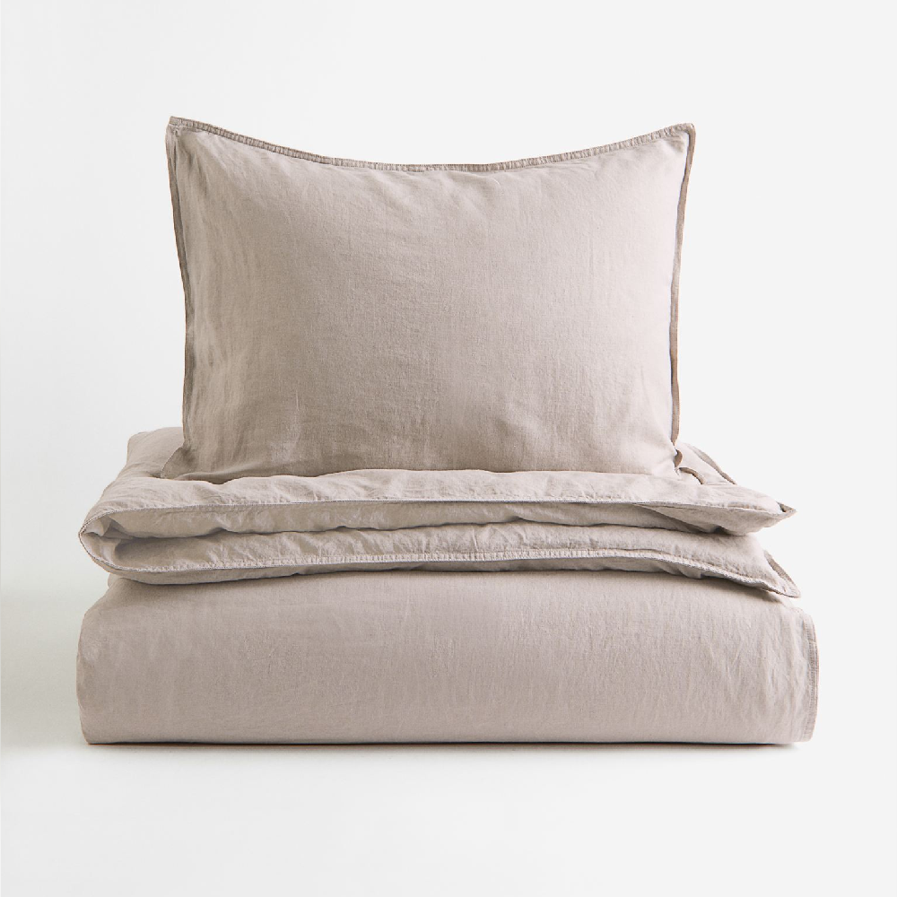 Комплект односпального постельного белья H&M Home Linen-blend, серо-коричневый пододеяльник лен солнечный лучик