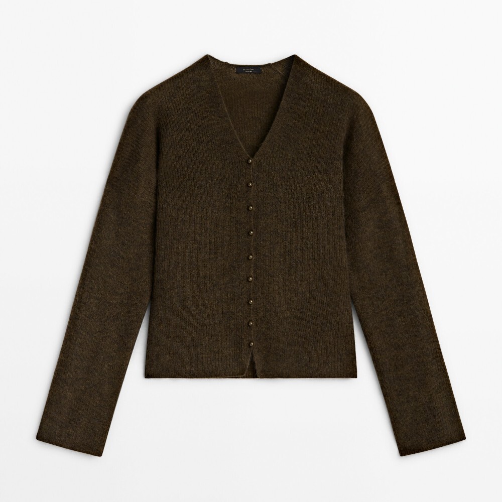 

Кардиган Massimo Dutti Knit V-neck With Buttons, оливковый, Зеленый