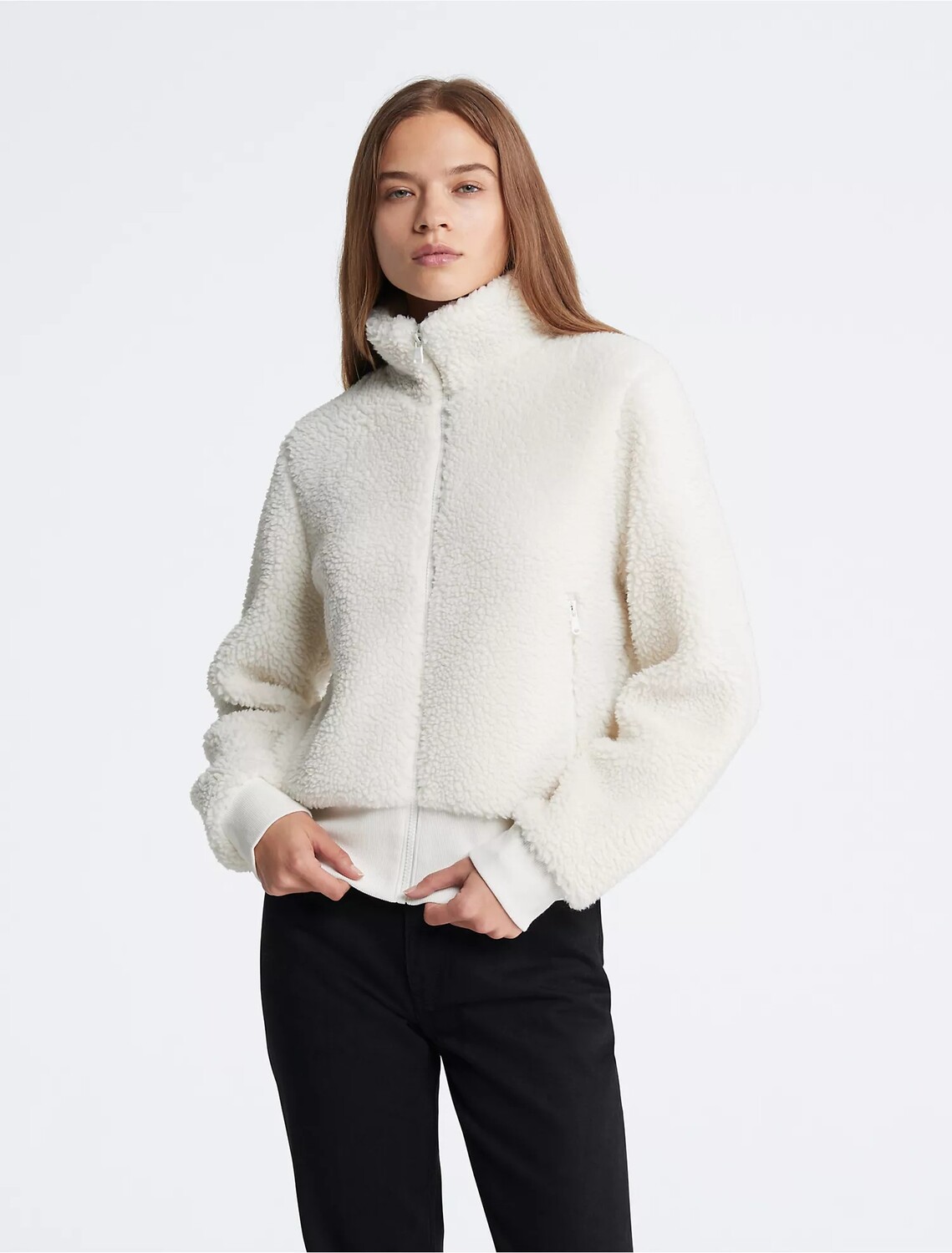 

Куртка Calvin Klein Sherpa Mock Neck, кремовый, Бежевый
