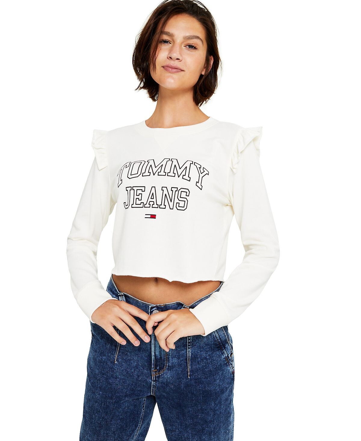 

Женская укороченная толстовка с рюшами и отделкой Tommy Jeans, мульти