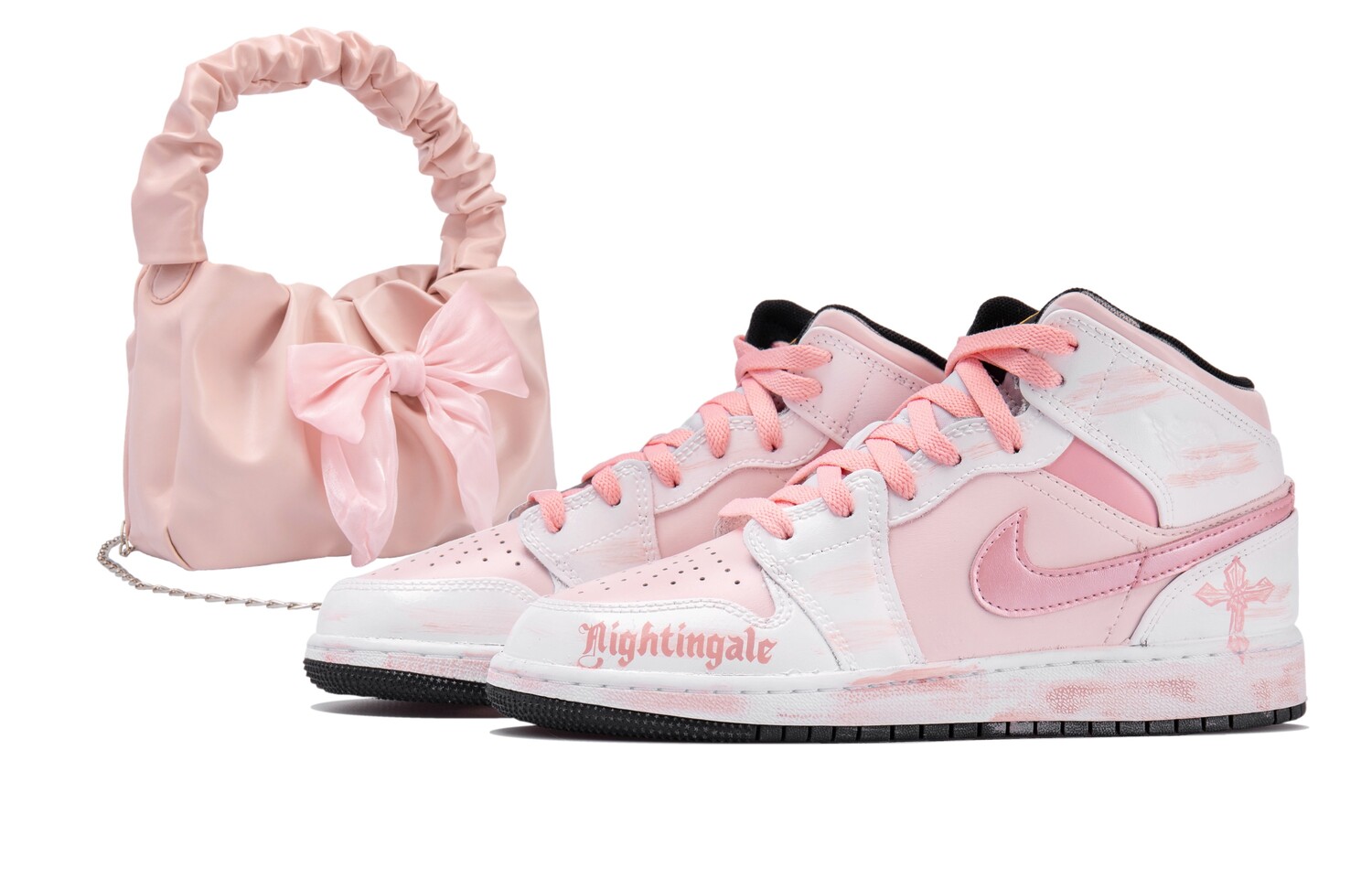 

Кроссовки Air Jordan 1 Vintage Basketball Shoes Women's Mid-top White/pink, розовый