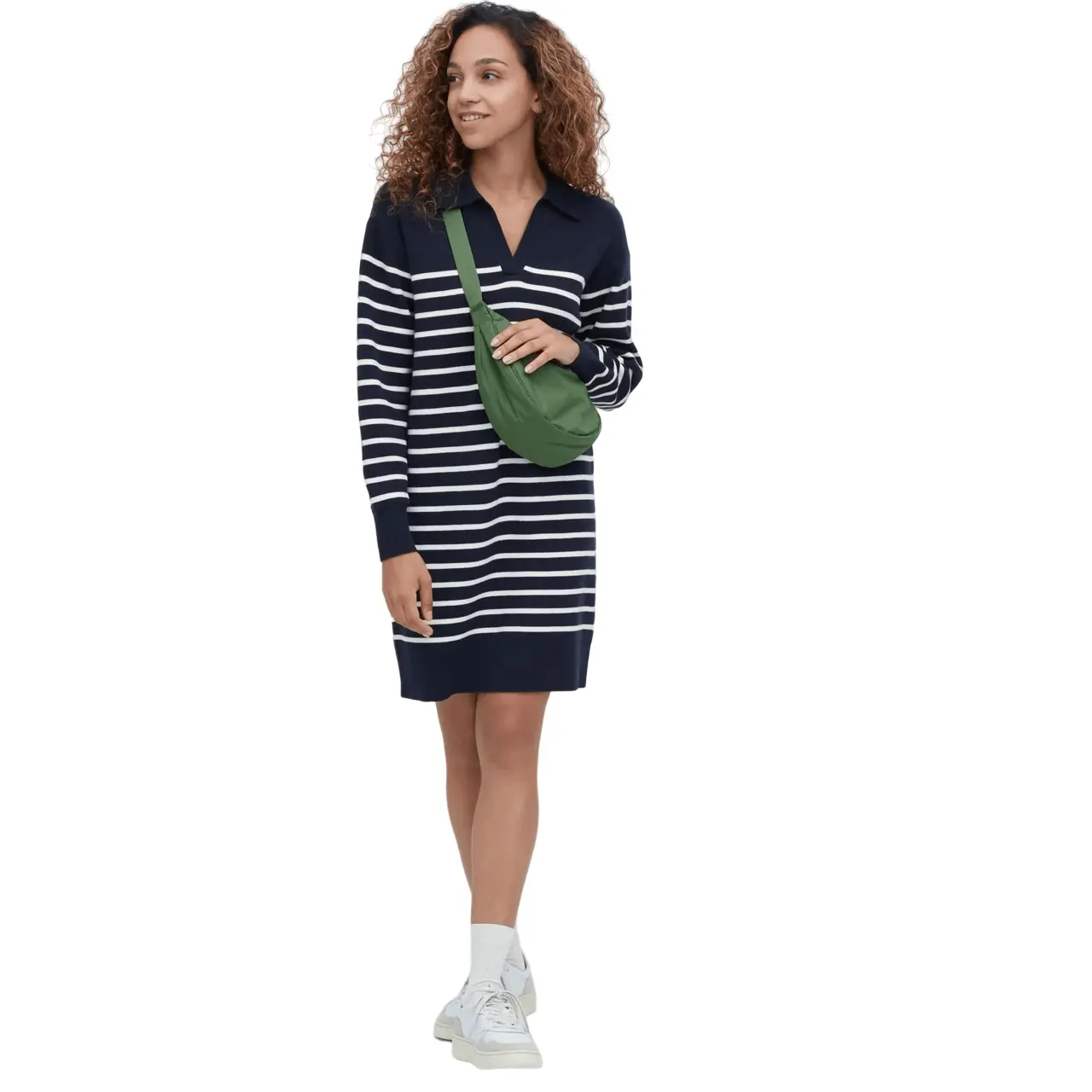 

Платье Uniqlo Smooth Cotton Knit Striped Long Sleeved, темно-синий