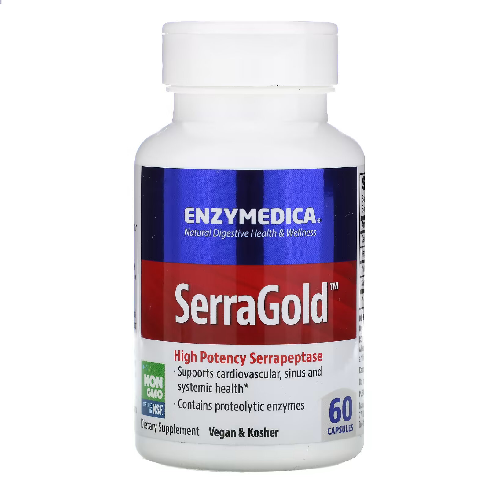 Enzymedica, SerraGold, высокоэффективная серрапептаза, 60 капсул серрапептаза 60 капсул