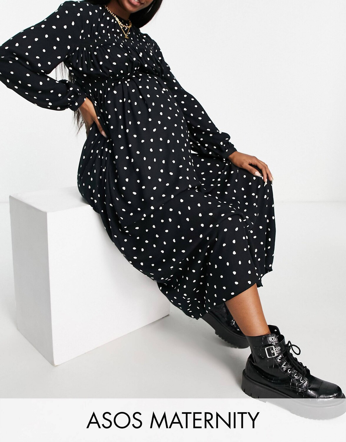 

Однотонное присборенное платье миди с длинными рукавами ASOS DESIGN Maternity