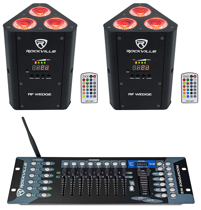 Комплект Rockville RF WEDGE BLACK RGBWA + UV Батарея Wireless DMX Up Lights + Контроллер RF WEDGE BLACK + Rockforce W2 разветвитель rf e102 6 2 t образный елочка 8мм хомуты в блистере rockforce