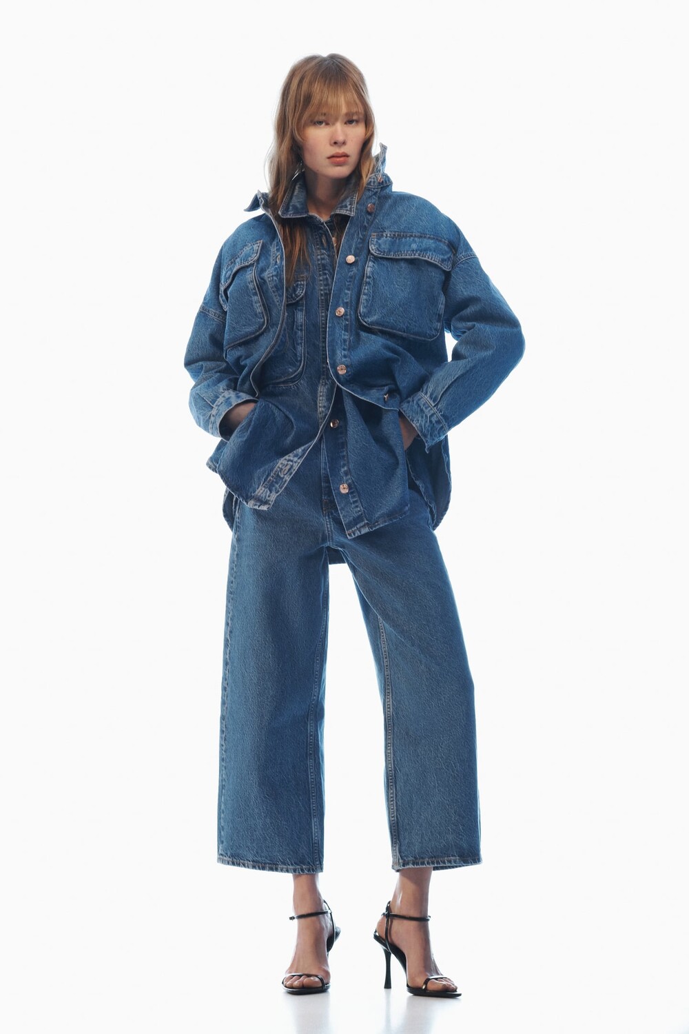 

Широкие джинсы с высокой посадкой z1975 ZARA, средне-синий