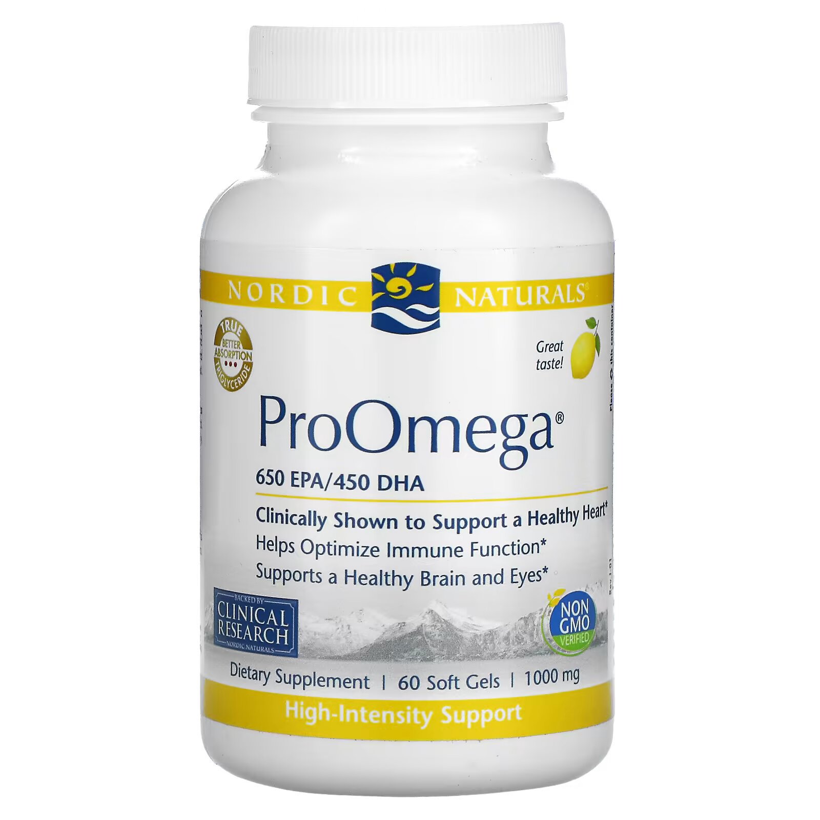 Nordic Naturals, ProOmega, со вкусом лимона, 1000 мг, 60 мягких капсул - фото