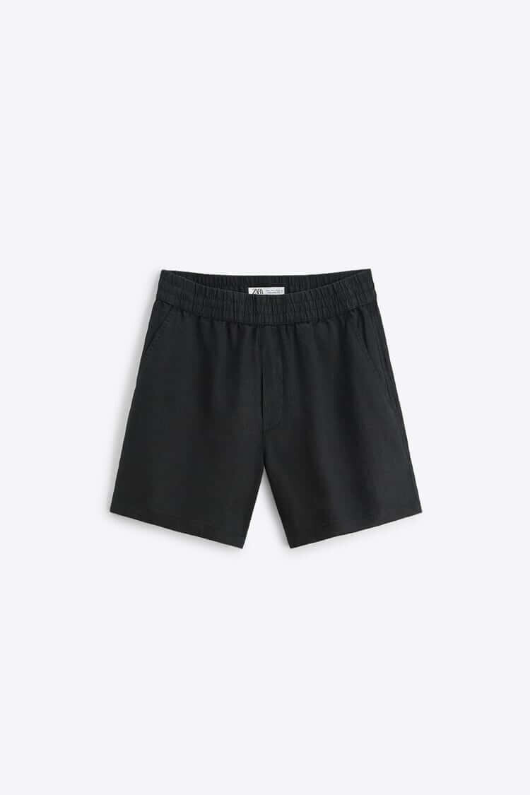 Шорты Zara 100% Linen Bermuda, чёрный