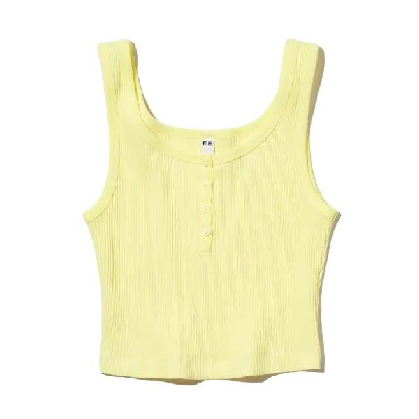 

Топ Uniqlo Ribbed Henley Neck Cropped Vest, желтый