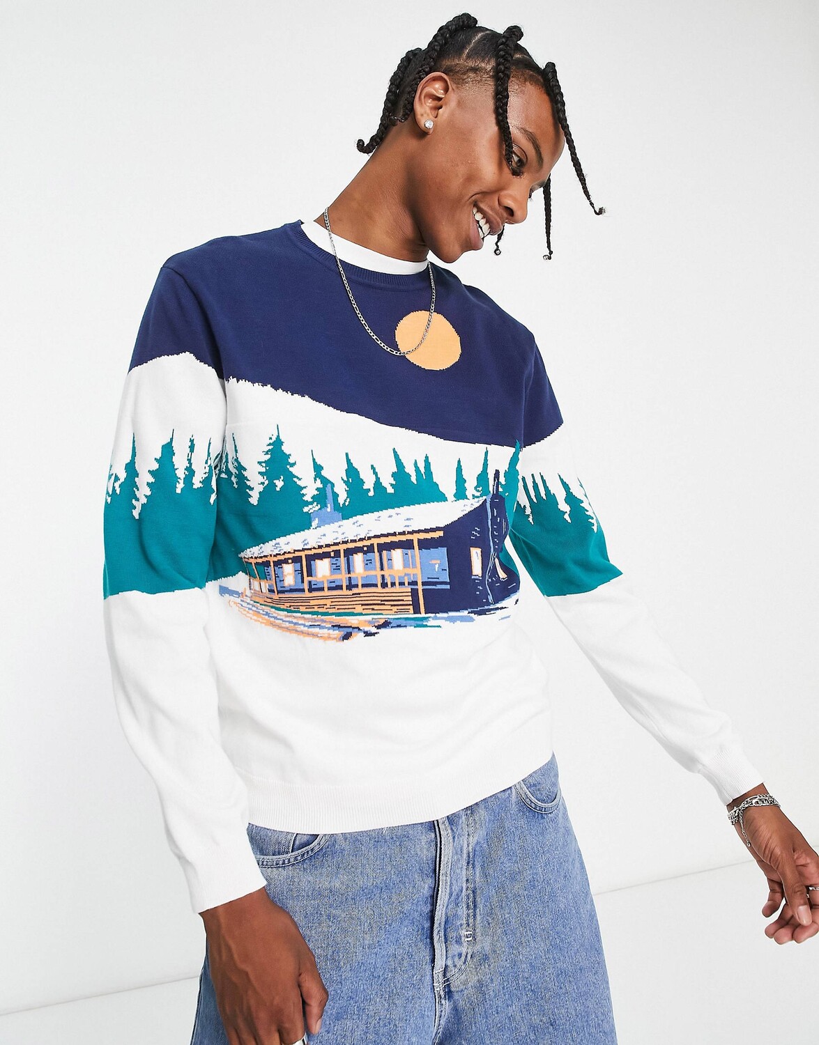 

Вязаный рождественский джемпер со сценой снега ASOS DESIGN