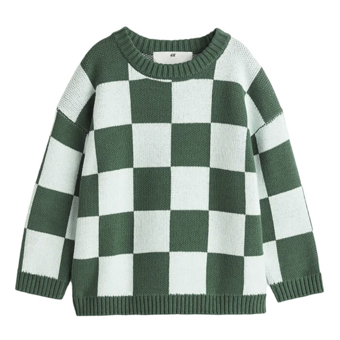 

Джемпер H&M Jacquard-knit, темно-зеленый/белый в клетку