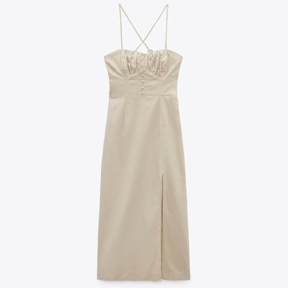 

Платье Zara Linen-blend Corsetry-inspired, песочный