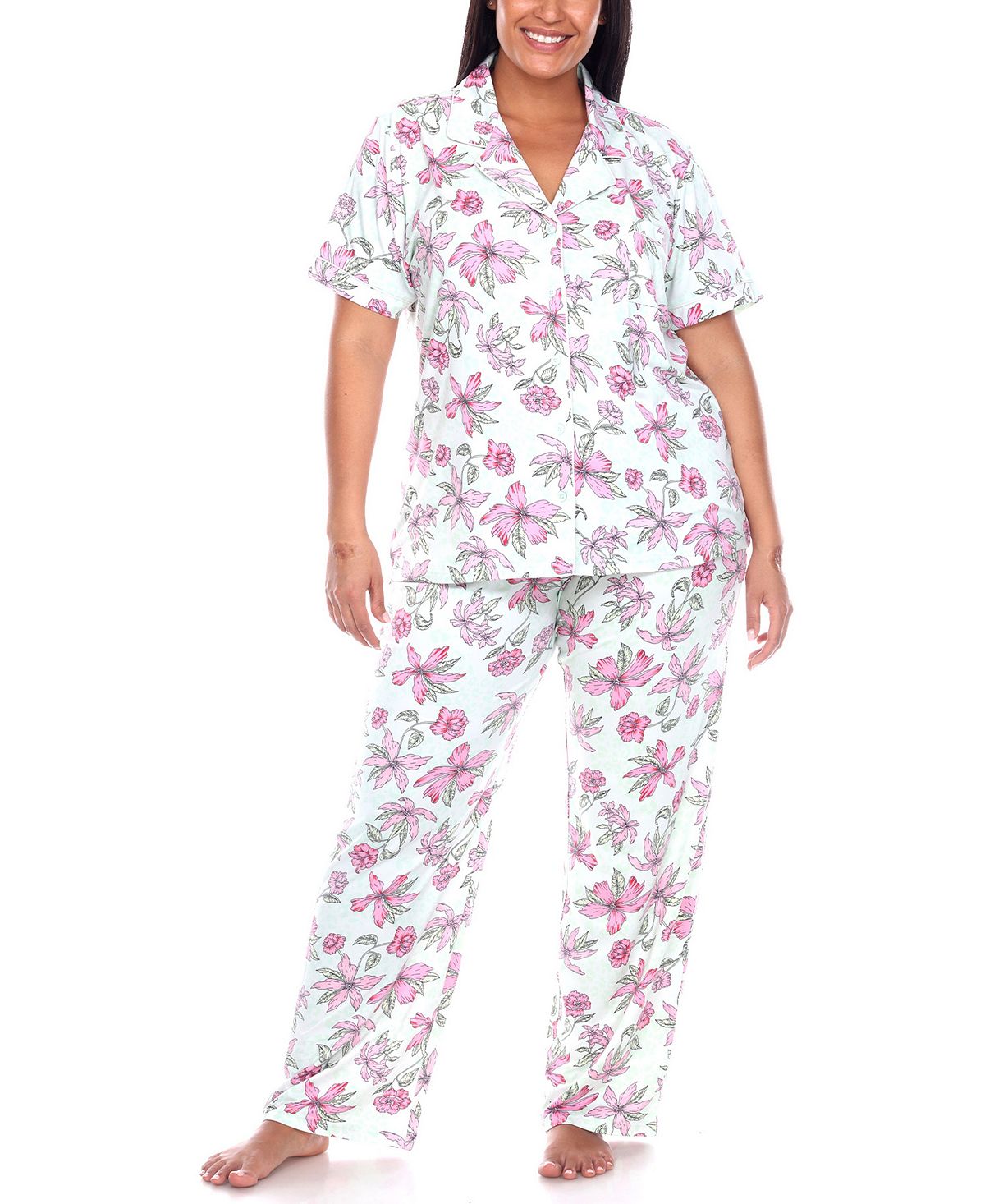 Плюс размер брюки с короткими рукавами тропический пижамный комплект, 2 предмета White Mark, мульти комплект пижамный с короткими рукавами climatyl xl синий