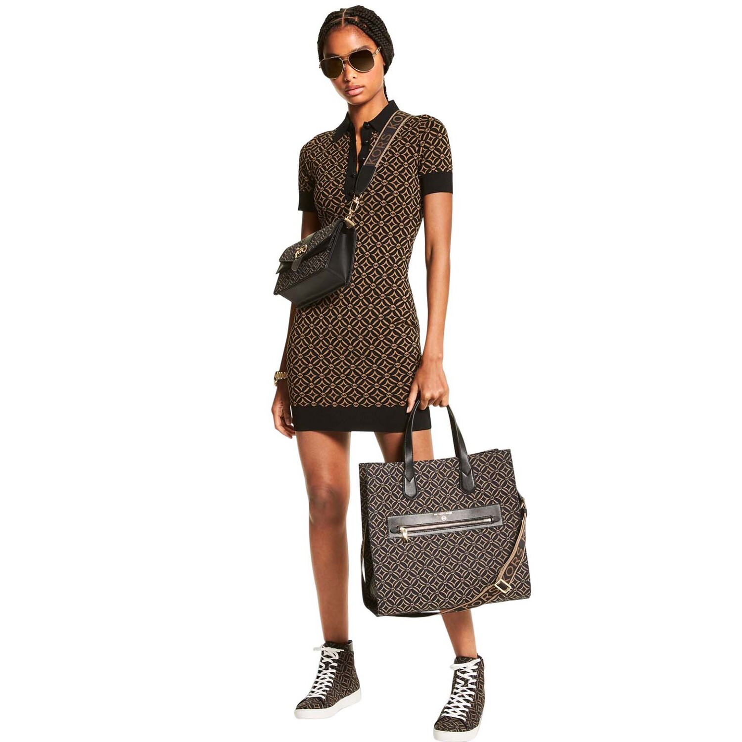

Платье Michael Michael Kors Logo Jacquard Polo, коричневый
