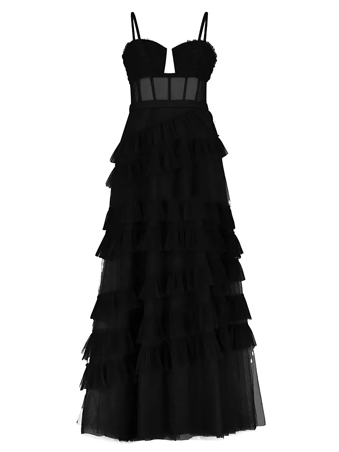 цена Платье из тюля с корсетом и оборками Bcbgmaxazria, черный