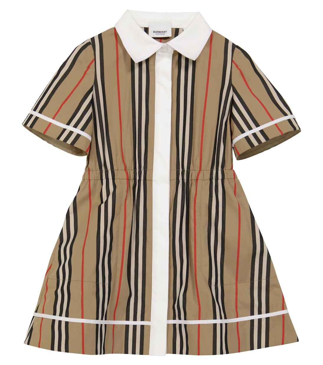 

Хлопковое платье в полоску с логотипом Burberry Kids, бежевый