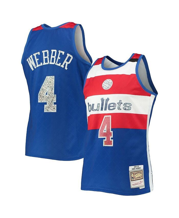 

Мужская Джерси Криса Уэббера Blue Washington Bullets 1996-97 Hardwood Classics Diamond Swingman, посвященная 75-летию Mitchell & Ness, синий