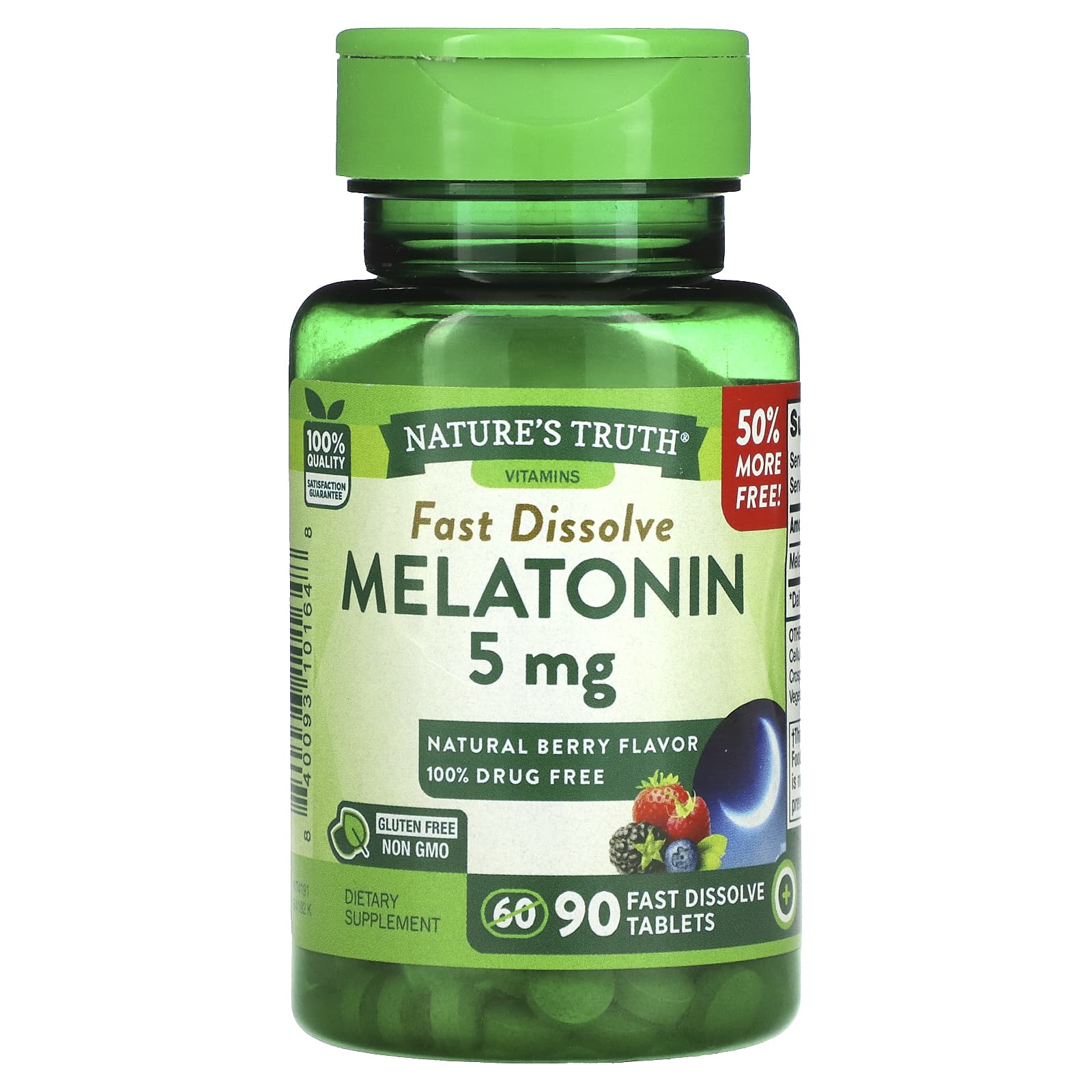 Мелатонин Nature's Truth, натуральные ягоды, 90 быстро растворяющихся таблеток