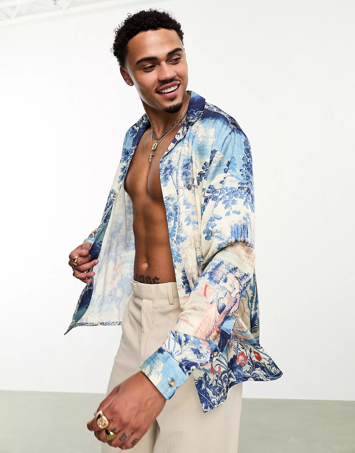 

Рубашка Asos Design Relaxed Revere Satin With Placement Print, мультиколор
