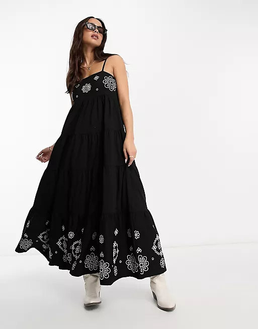 

Сарафан Miss Selfridge broderie maxi cami, черный
