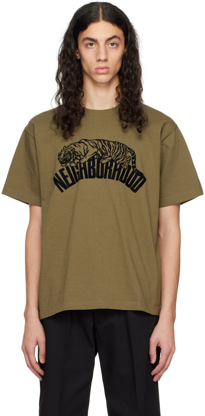 

Футболка цвета хаки с флоком Neighborhood
