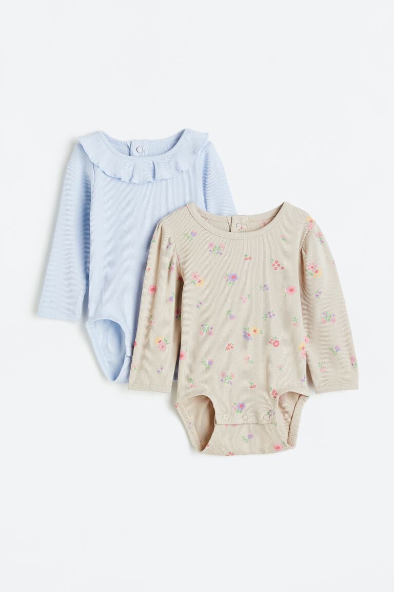 

Комплект из 2 боди с пышными рукавами H&M, светло-бежевый/цветы